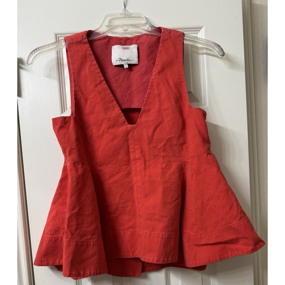 3.1 Phillip Lim Cotton‎ Asymmetric Peplum Top Red Womens XS PREOWNED